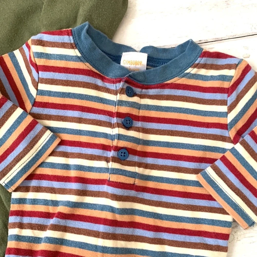 Gymboree 3-6m Baby Boy Henley Onesies Long Sleeve Bodysuits Blue Green 3m 6m